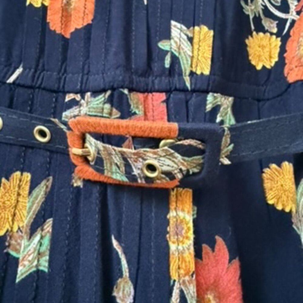 ASOS Navy Dandylion Floral Fit & Flare Dress w/ Belt | US 4 (EU 36 / UK 8) - Picture 3 of 6